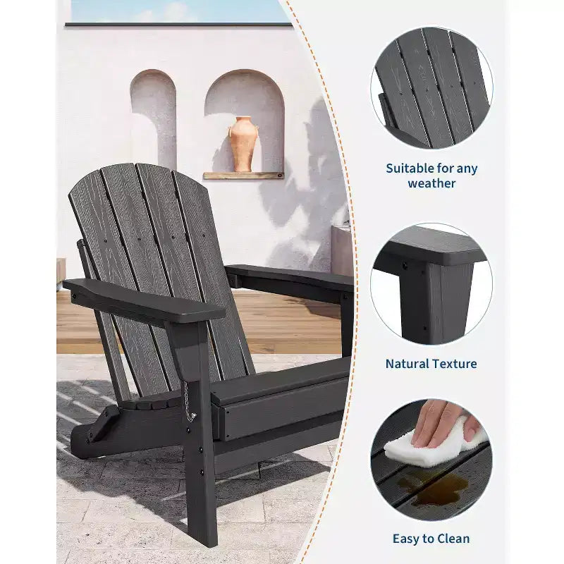 Folding Adirondack Chair Set of 4, HDPE Plastic Weather Resistant Oversized Outdoor Chair for Patio, Lawn, Garden, Backyard, Deck, 380 Lb Support