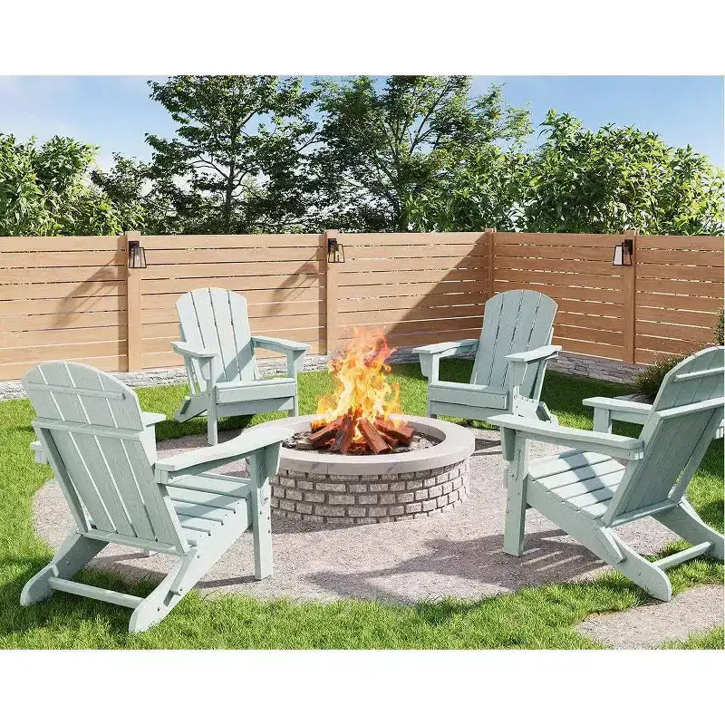 Folding Adirondack Chair Set of 4, HDPE Plastic Weather Resistant Oversized Outdoor Chair for Patio, Lawn, Garden, Backyard, Deck, 380 Lb Support