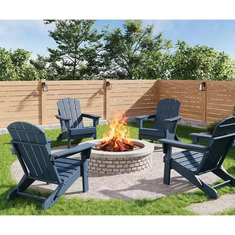 Folding Adirondack Chair Set of 4, HDPE Plastic Weather Resistant Oversized Outdoor Chair for Patio, Lawn, Garden, Backyard, Deck, 380 Lb Support