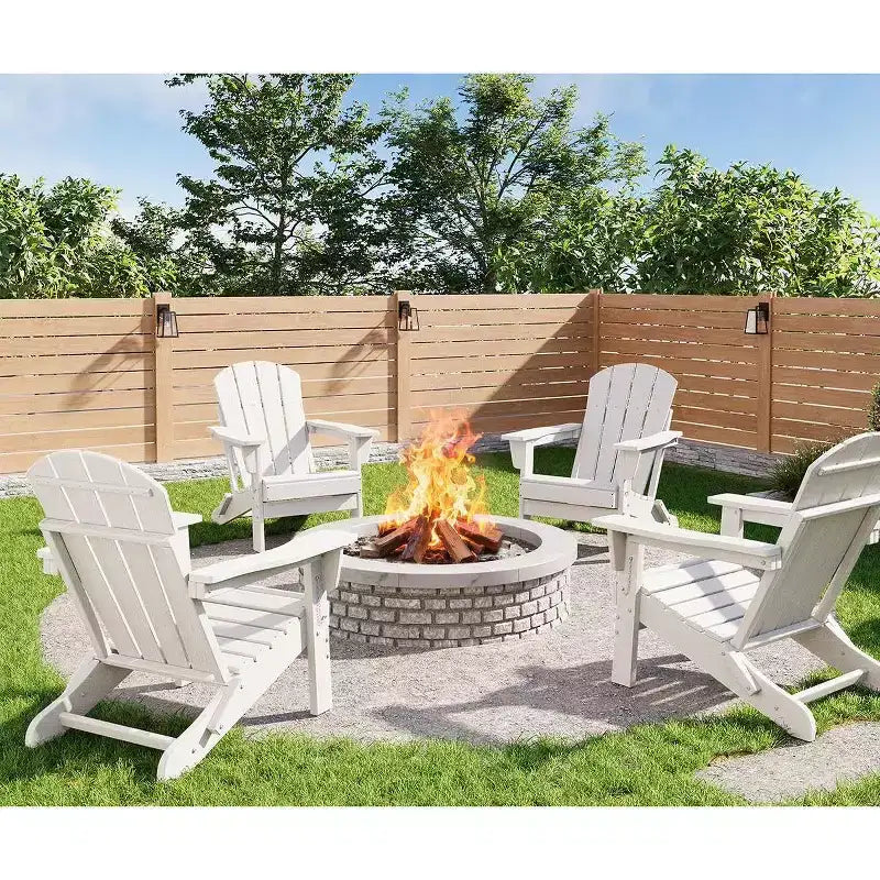 Folding Adirondack Chair Set of 4, HDPE Plastic Weather Resistant Oversized Outdoor Chair for Patio, Lawn, Garden, Backyard, Deck, 380 Lb Support