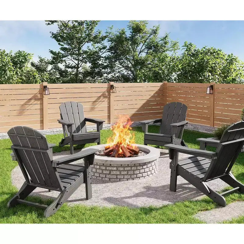 Folding Adirondack Chair Set of 4, HDPE Plastic Weather Resistant Oversized Outdoor Chair for Patio, Lawn, Garden, Backyard, Deck, 380 Lb Support