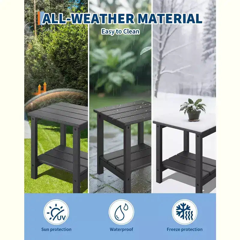 3 Piece Folding Adirondack Chairs Set with Side Table, All Weather HDPE Outdoor Furniture Set for 2, Space Saving for Patio Garden Lawn