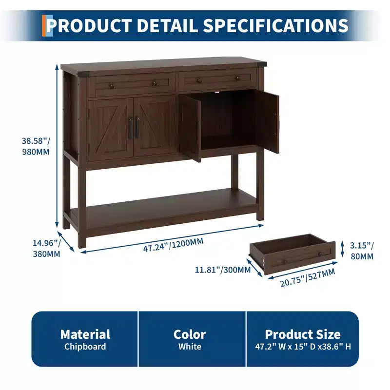 Credenza a buffet da 47 pollici con cassetti e ante scorrevoli