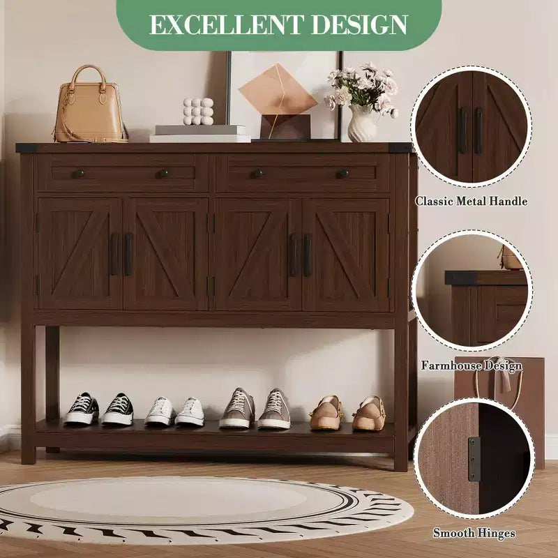 Credenza a buffet da 47 pollici con cassetti e ante scorrevoli