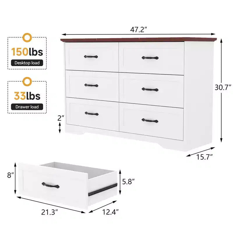 Cassettiera in legno – Comò alto con ampie maniglie in metallo