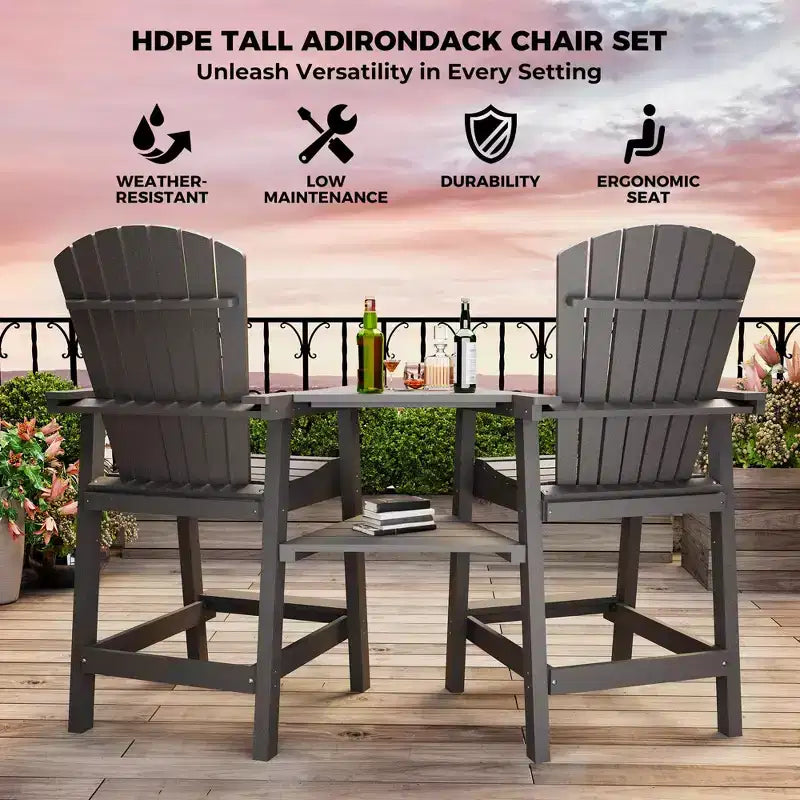 Outdoor Recycled Poly Adirondack Barstools with Connecting Tray, Tall Adirondack Chairs Bar Chairs for Deck, Patio Bar Stool Chair Set of 2