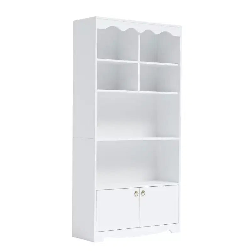 Libreria a 5 ripiani con armadietto e mensole aperte, altezza 160 cm