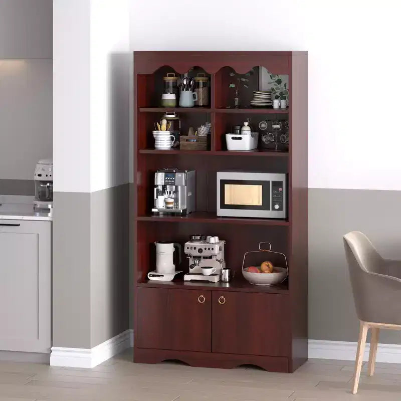 Libreria a 5 ripiani con armadietto e mensole aperte, altezza 160 cm