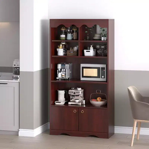 Libreria a 5 ripiani con armadietto e mensole aperte, altezza 160 cm