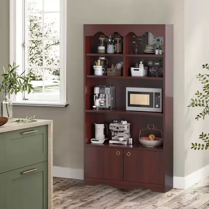 Libreria a 5 ripiani con armadietto e mensole aperte, altezza 160 cm