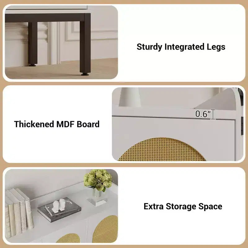 Scarpiera a 7 livelli con 3 ante in rattan e ripiani regolabili