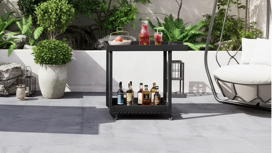 Utility Service Cart with Wheels and Lipped Shelves, 2-Shelf Outdoor Prep Cart for Home, Office, Patio Grilling, Backyard BBQ, 500lbs Capacity