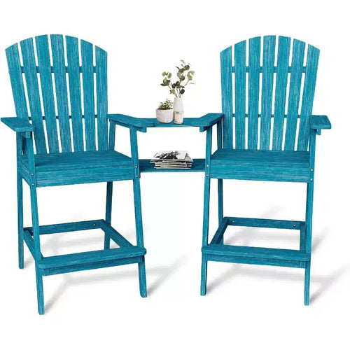 Acekool Bar Height Adirondack Chairs Set of 2 with Connecting Tray, Natural Wood Elevated Patio Chairs for Deck & Backyard