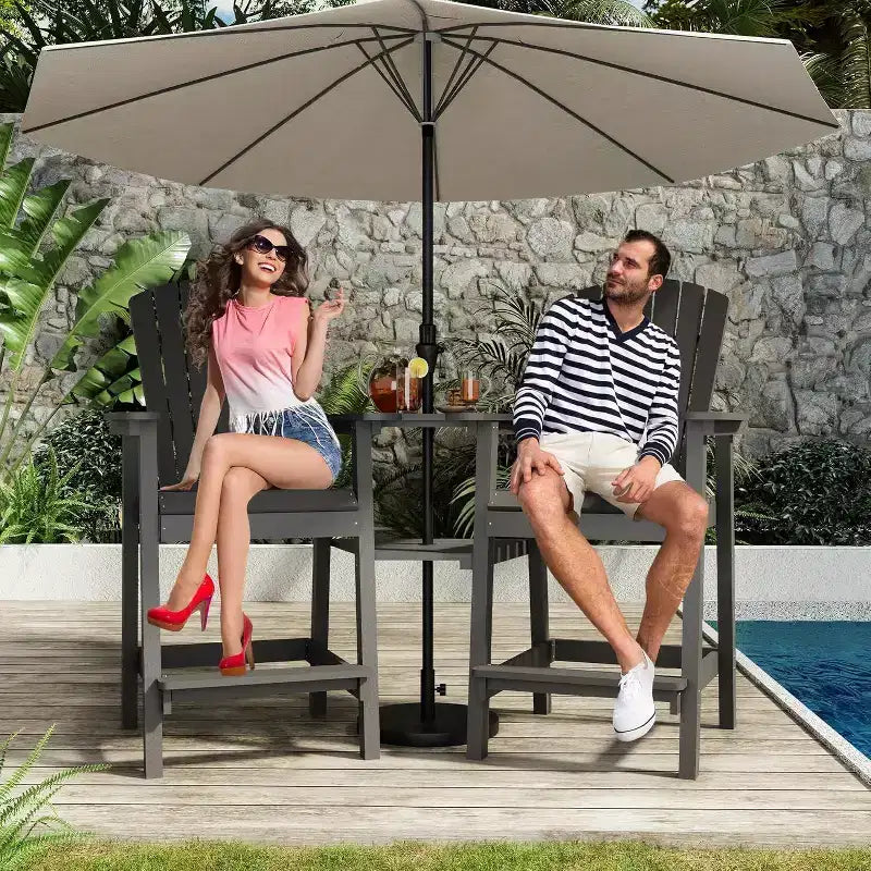 Acekool Recycled Poly Barstool Adirondack Set - 2 Weatherproof Chairs with Connecting Tray