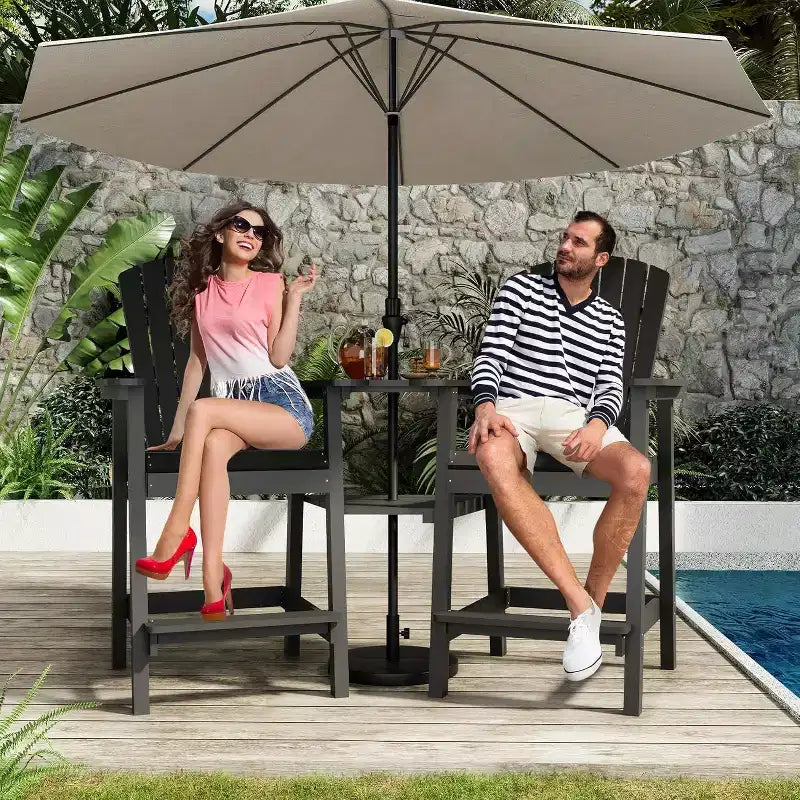 Acekool Recycled Poly Adirondack Barstool Set of 2 with Connecting Tray - Outdoor Bar Height Chairs for Patio & Deck