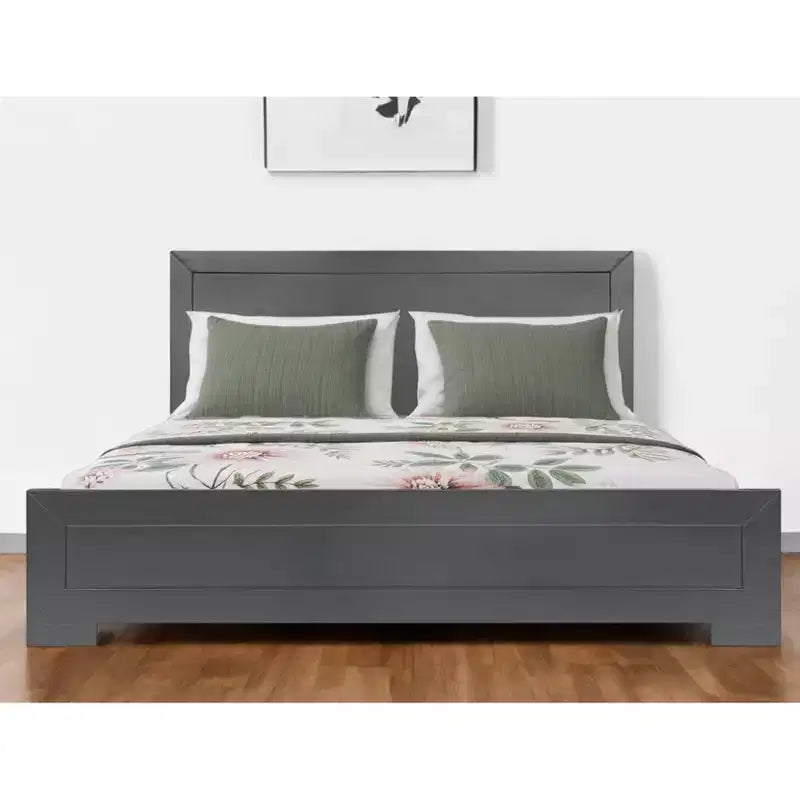 Struttura Letto Matrimoniale Queen in Legno con Pannelli Intarsiati Grigi