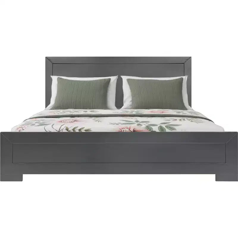 Struttura Letto Matrimoniale Queen in Legno con Pannelli Intarsiati Grigi