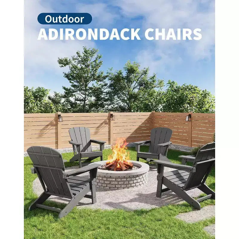 Acekool Oversize Adirondack Chair  Weather-Resistant HDPE Plastic with Wood Texture, 380 lb Capacity, Outdoor Patio Firepit Chair Black