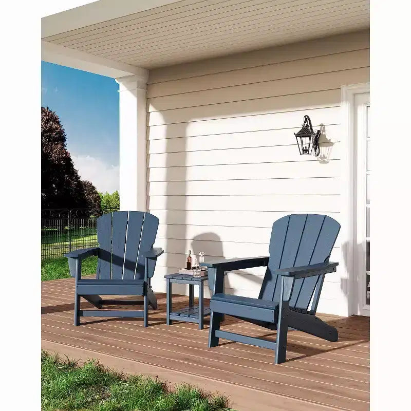 Acekool Oversize Adirondack Chair  Weather-Resistant HDPE Plastic with Wood Texture, 380 lb Capacity, Outdoor Patio Firepit Chair Black
