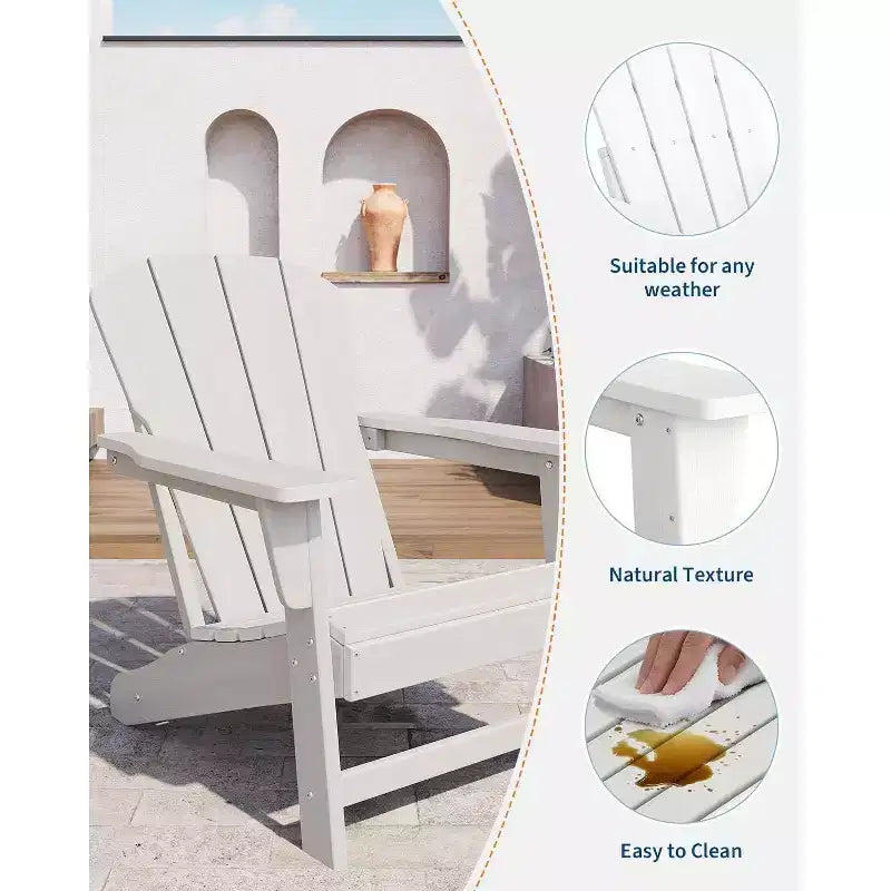 Acekool Oversize Adirondack Chair  Weather-Resistant HDPE Plastic with Wood Texture, 380 lb Capacity, Outdoor Patio Firepit Chair Black