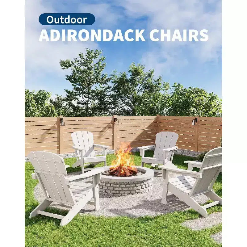 Acekool Oversize Adirondack Chair  Weather-Resistant HDPE Plastic with Wood Texture, 380 lb Capacity, Outdoor Patio Firepit Chair Black
