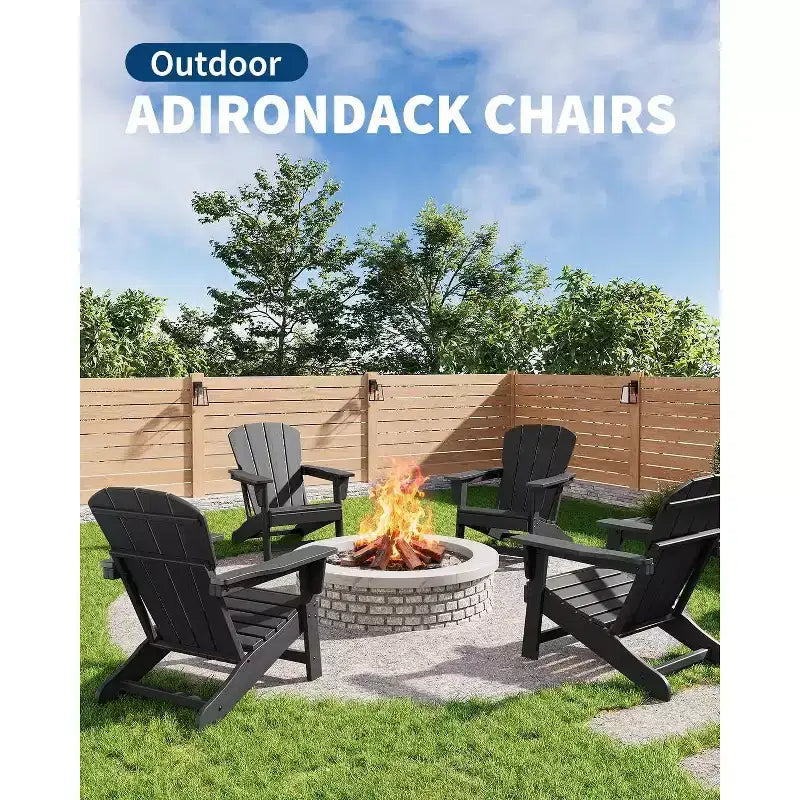 Acekool Oversize Adirondack Chair  Weather-Resistant HDPE Plastic with Wood Texture, 380 lb Capacity, Outdoor Patio Firepit Chair Black