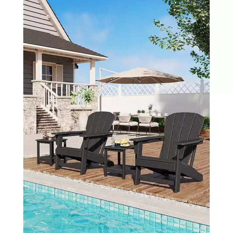 Acekool Oversize Adirondack Chair  Weather-Resistant HDPE Plastic with Wood Texture, 380 lb Capacity, Outdoor Patio Firepit Chair Black
