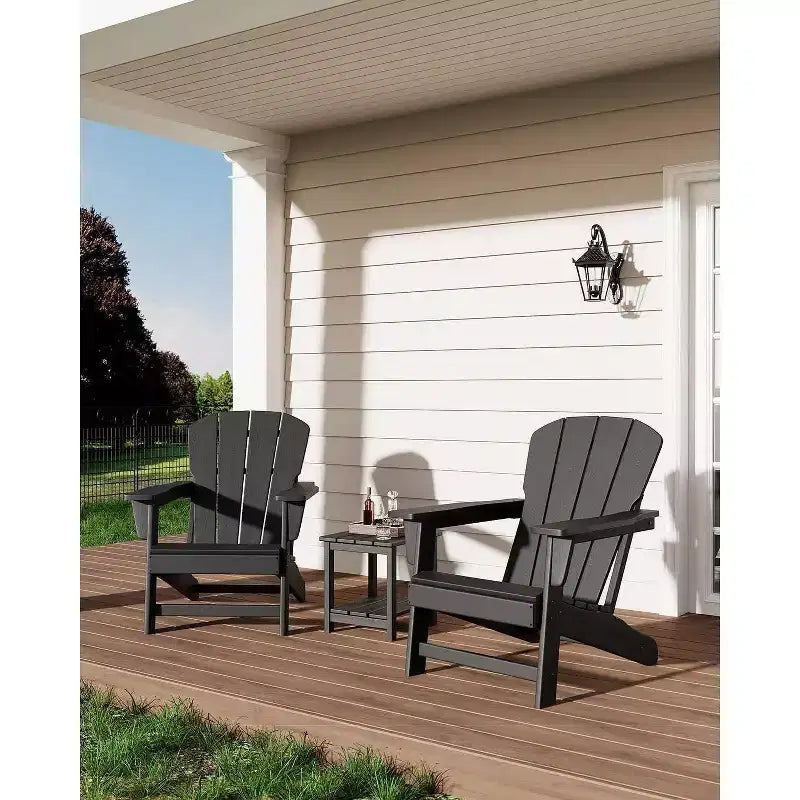 Acekool Oversize Adirondack Chair  Weather-Resistant HDPE Plastic with Wood Texture, 380 lb Capacity, Outdoor Patio Firepit Chair Black
