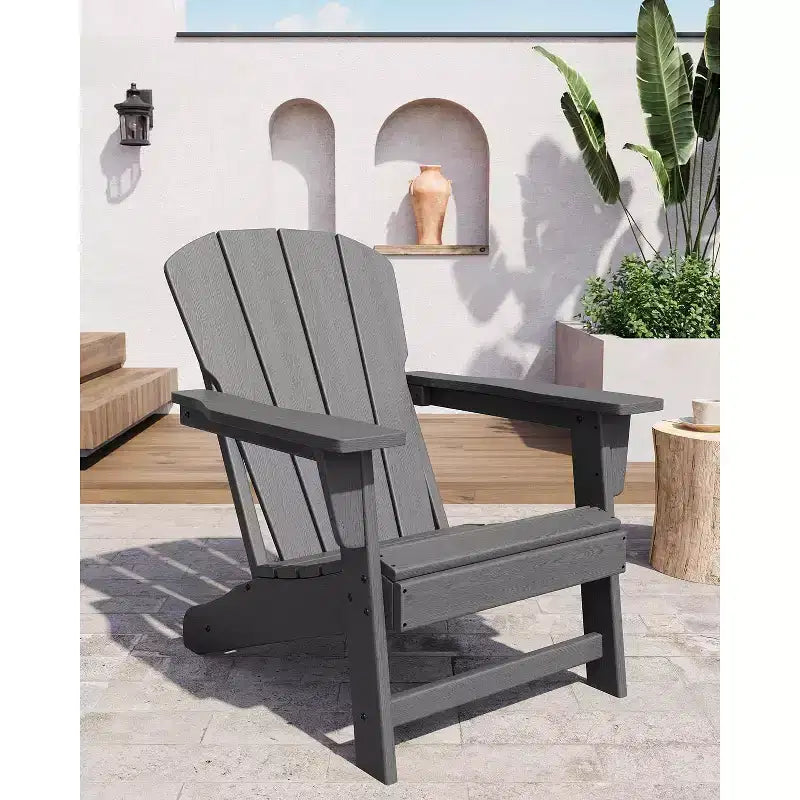 Acekool Oversize Adirondack Chair  Weather-Resistant HDPE Plastic with Wood Texture, 380 lb Capacity, Outdoor Patio Firepit Chair Black