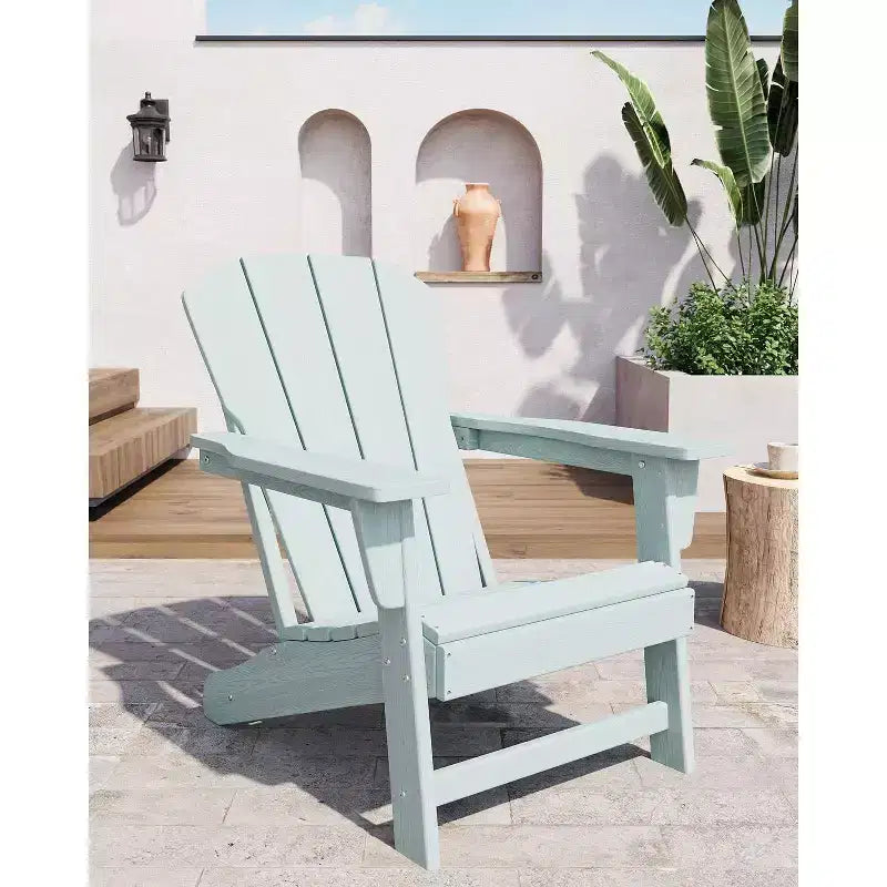 Acekool Oversize Adirondack Chair  Weather-Resistant HDPE Plastic with Wood Texture, 380 lb Capacity, Outdoor Patio Firepit Chair Black