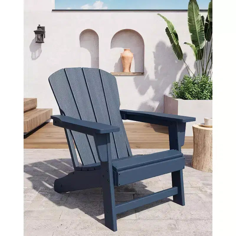 Acekool Oversize Adirondack Chair  Weather-Resistant HDPE Plastic with Wood Texture, 380 lb Capacity, Outdoor Patio Firepit Chair Black