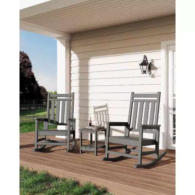 Acekool 1-Piece Outdoor Rocking Chair Set  HDPE Weather-Resistant Adirondack Rockers with Wood Texture, 380 lbs Capacity, Black