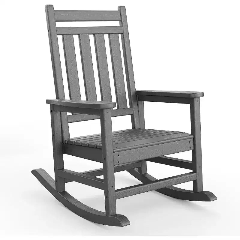 Acekool 1-Piece Outdoor Rocking Chair Set  HDPE Weather-Resistant Adirondack Rockers with Wood Texture, 380 lbs Capacity, Black