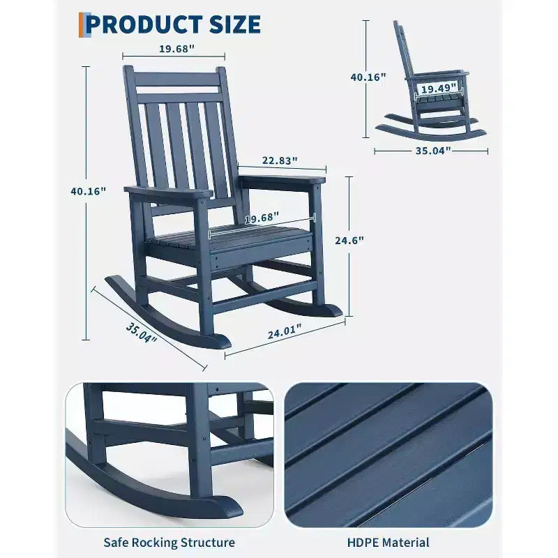 Acekool 1-Piece Outdoor Rocking Chair Set  HDPE Weather-Resistant Adirondack Rockers with Wood Texture, 380 lbs Capacity, Black