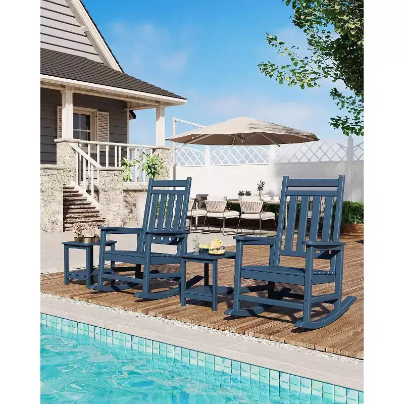 Acekool 1-Piece Outdoor Rocking Chair Set  HDPE Weather-Resistant Adirondack Rockers with Wood Texture, 380 lbs Capacity, Black