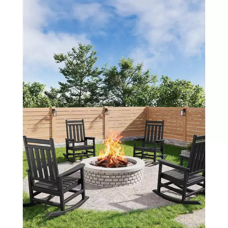 Acekool 1-Piece Outdoor Rocking Chair Set  HDPE Weather-Resistant Adirondack Rockers with Wood Texture, 380 lbs Capacity, Black
