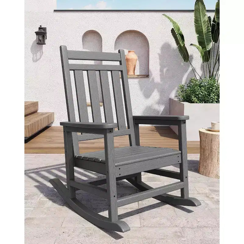 Acekool 1-Piece Outdoor Rocking Chair Set  HDPE Weather-Resistant Adirondack Rockers with Wood Texture, 380 lbs Capacity, Black
