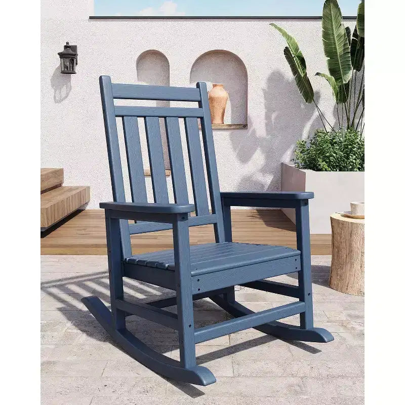 Acekool 1-Piece Outdoor Rocking Chair Set  HDPE Weather-Resistant Adirondack Rockers with Wood Texture, 380 lbs Capacity, Black