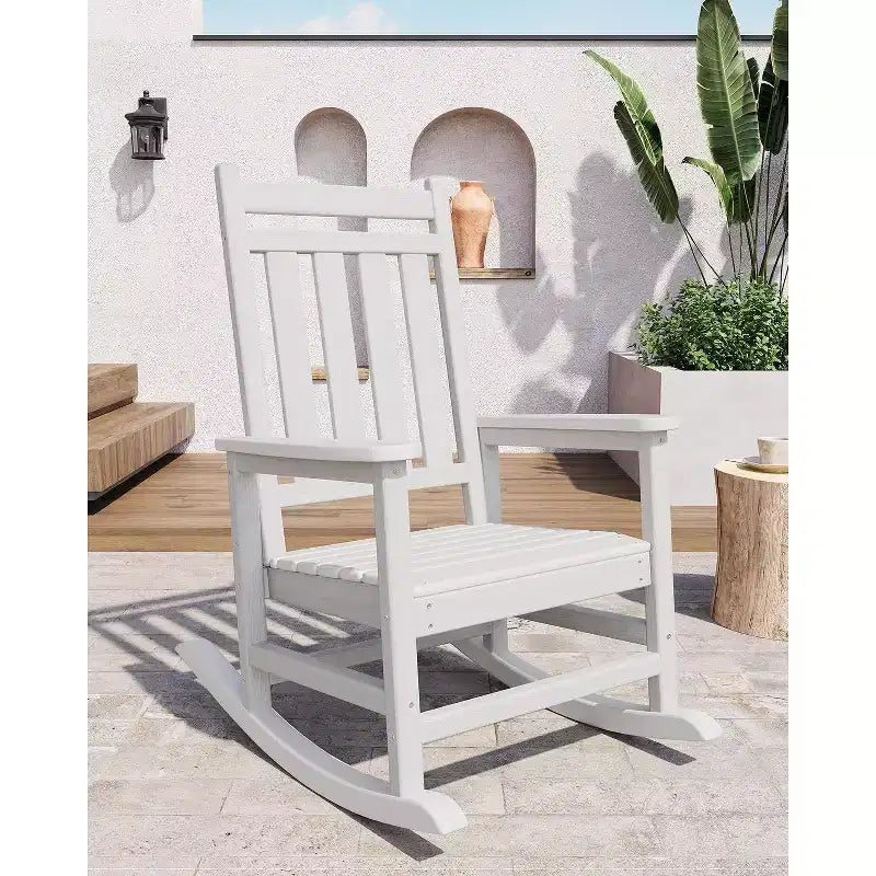 Acekool 1-Piece Outdoor Rocking Chair Set  HDPE Weather-Resistant Adirondack Rockers with Wood Texture, 380 lbs Capacity, Black