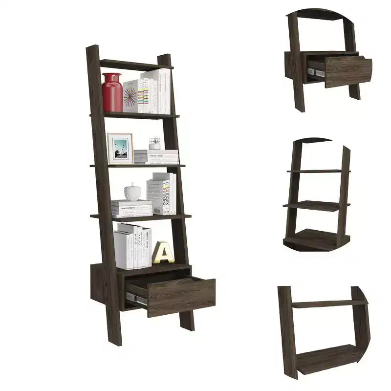 Libreria a Scala a 5 Ripiani con Cassetto