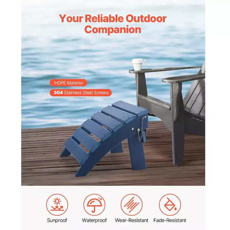 VEVOR Adirondack Ottoman, 15.7L x 18.9W x 13H Inch HDPE Plastic Folding Adirondack Ottoman, Weather-Resistant Foot Rest for Adirondack Chair, Blue
