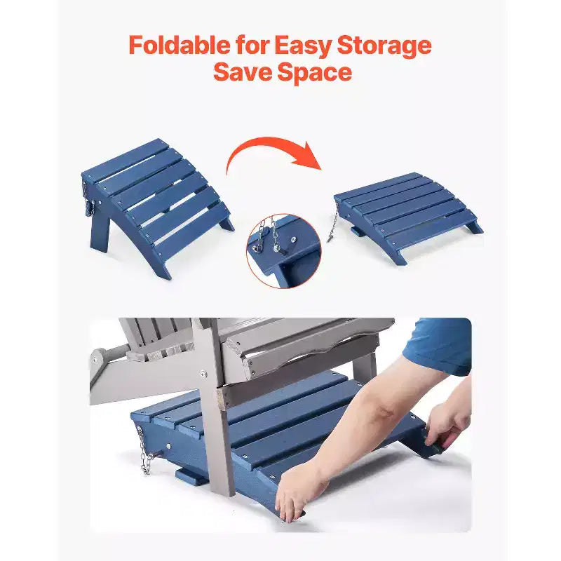 VEVOR Adirondack Ottoman, 15.7L x 18.9W x 13H Inch HDPE Plastic Folding Adirondack Ottoman, Weather-Resistant Foot Rest for Adirondack Chair, Blue