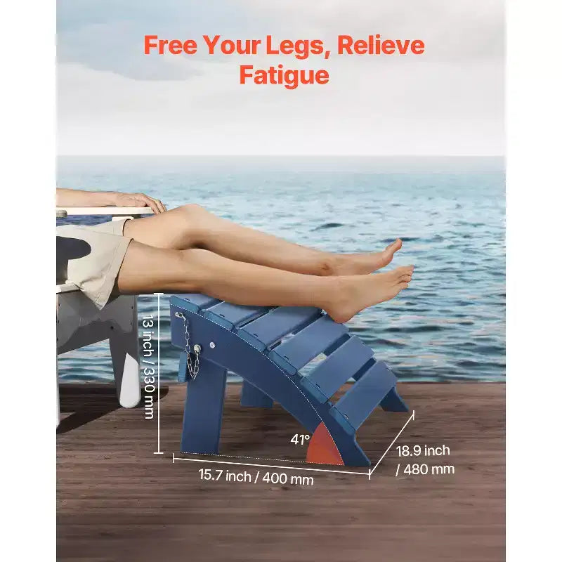 VEVOR Adirondack Ottoman, 15.7L x 18.9W x 13H Inch HDPE Plastic Folding Adirondack Ottoman, Weather-Resistant Foot Rest for Adirondack Chair, Blue