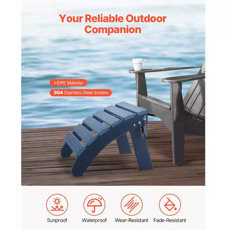 VEVOR Adirondack Ottoman, 18.7L x 18.9W x 13.8H Inch HDPE Plastic Folding Adirondack Ottoman, Weather-Resistant Foot Rest for Adirondack Chair, Blue