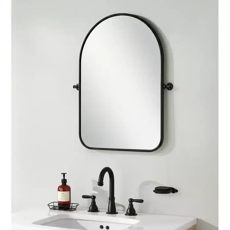 Specchio da bagno basculante con cornice ad arco in ferro nero, 32"