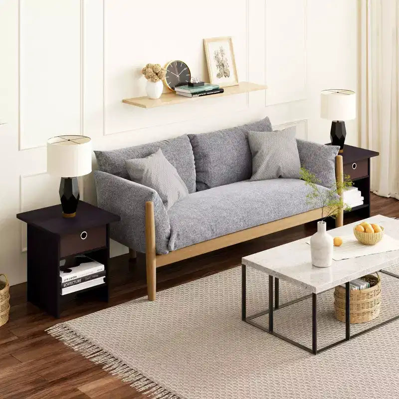 HOMLUX 2 comodini, tavolino da divano, tavolino da comodino con cassetto a contenitore e ripiano aperto