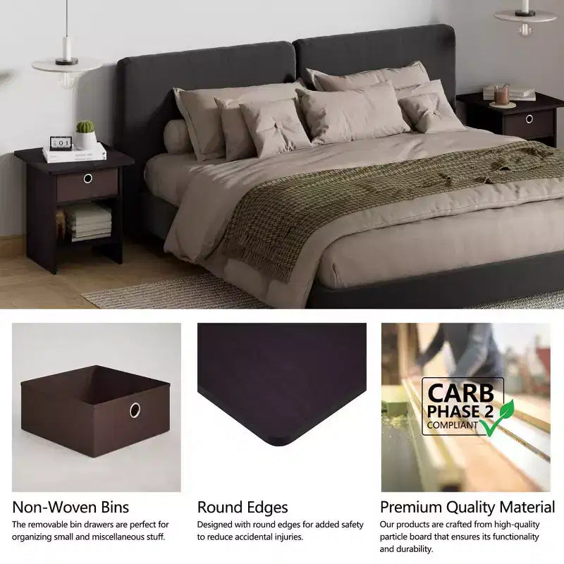 HOMLUX 2 comodini, tavolino da divano, tavolino da comodino con cassetto a contenitore e ripiano aperto