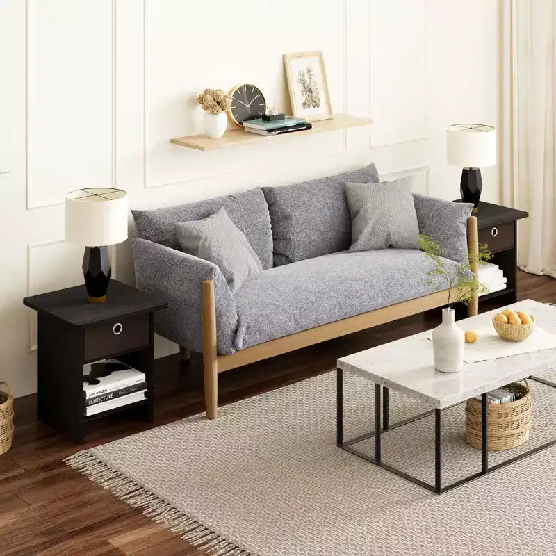 HOMLUX 2 comodini, tavolino da divano, tavolino da comodino con cassetto a contenitore e ripiano aperto