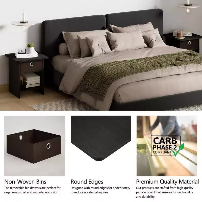 HOMLUX 2 comodini, tavolino da divano, tavolino da comodino con cassetto a contenitore e ripiano aperto