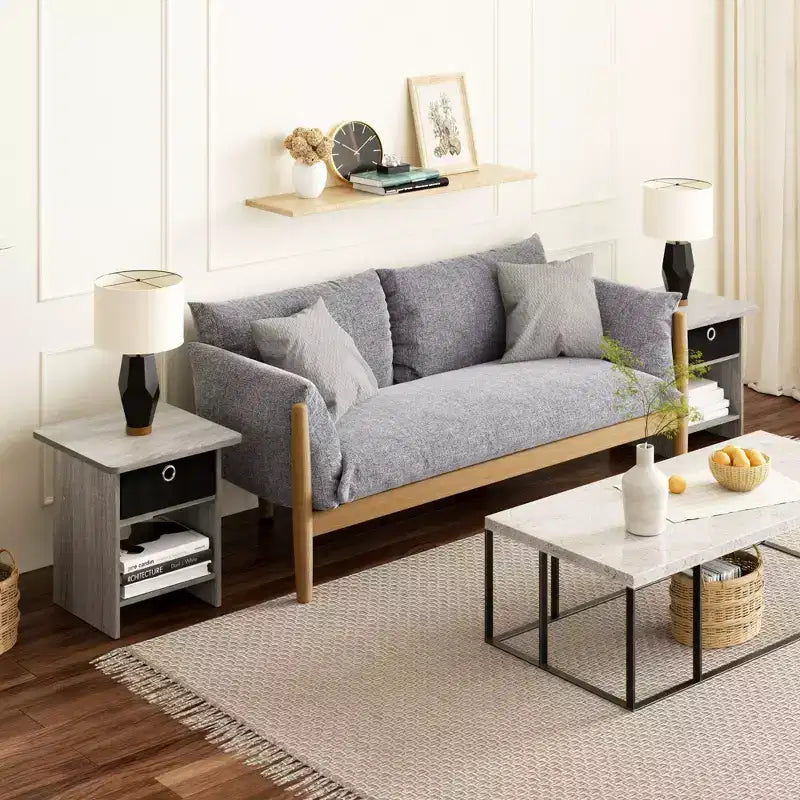 HOMLUX 2 comodini, tavolino da divano, tavolino da comodino con cassetto a contenitore e ripiano aperto